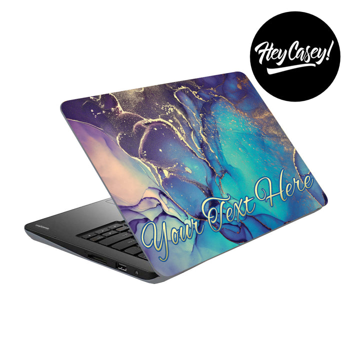 vinyl laptop skin with blue ink design
