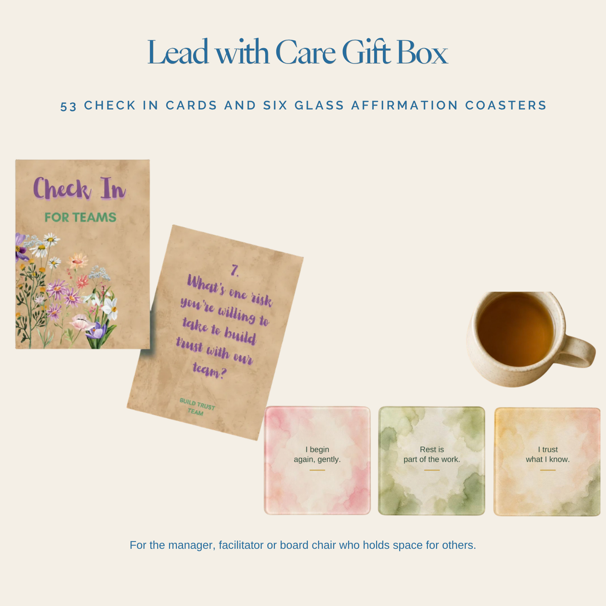 Lead with Care Gift Box: Check In Cards and Daily Anchors coasters