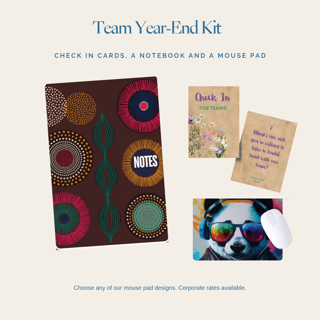 Team Year-End Kit: Check In Cards, notebook and mouse pad