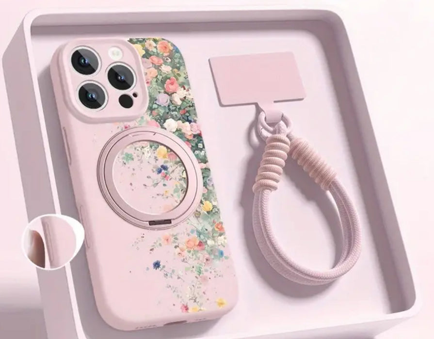 Floral MagSafe Phone Case Set – With Matching Wrist Strap (iPhone 13–16)