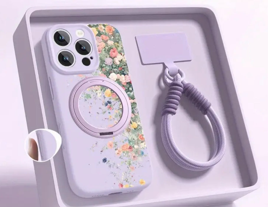 Floral MagSafe Phone Case Set – With Matching Wrist Strap (iPhone 13–16)