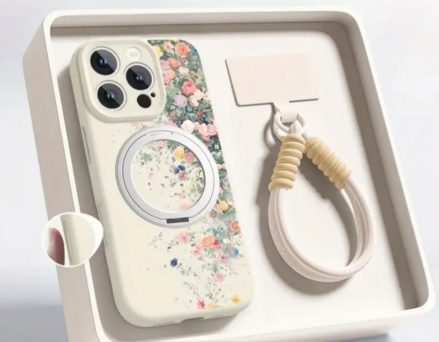 Floral MagSafe Phone Case Set – With Matching Wrist Strap (iPhone 13–16)