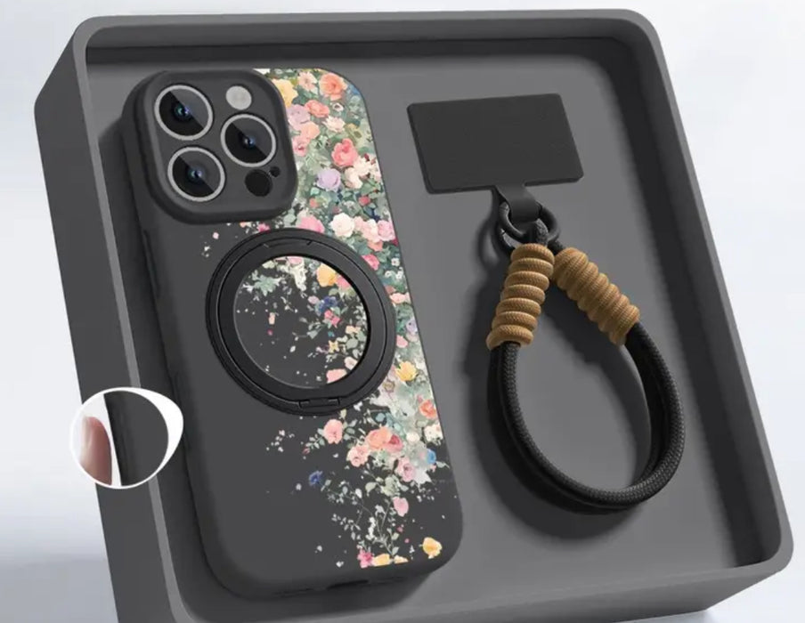 Floral MagSafe Phone Case Set – With Matching Wrist Strap (iPhone 13–16)