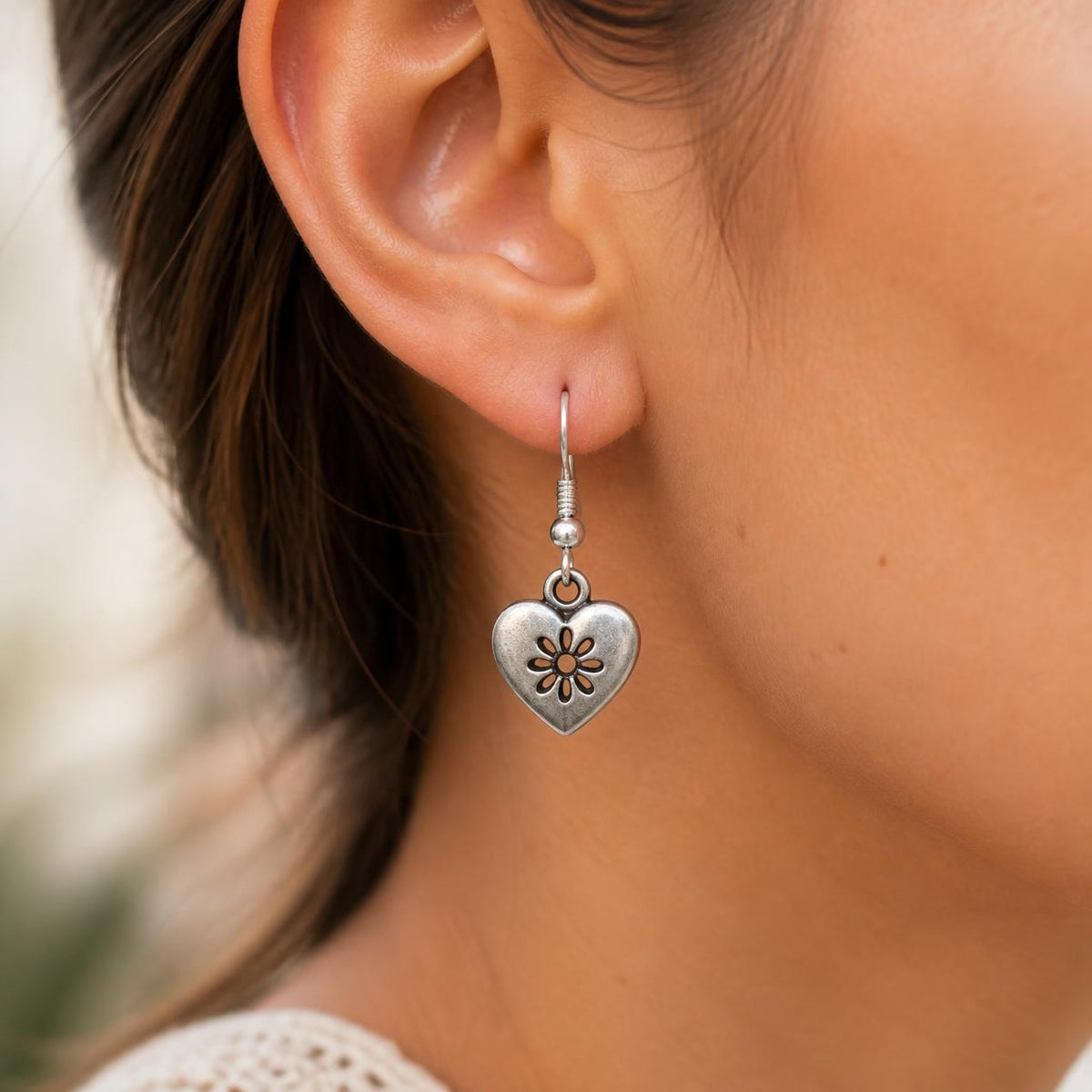 Silver Charm Drop Earrings