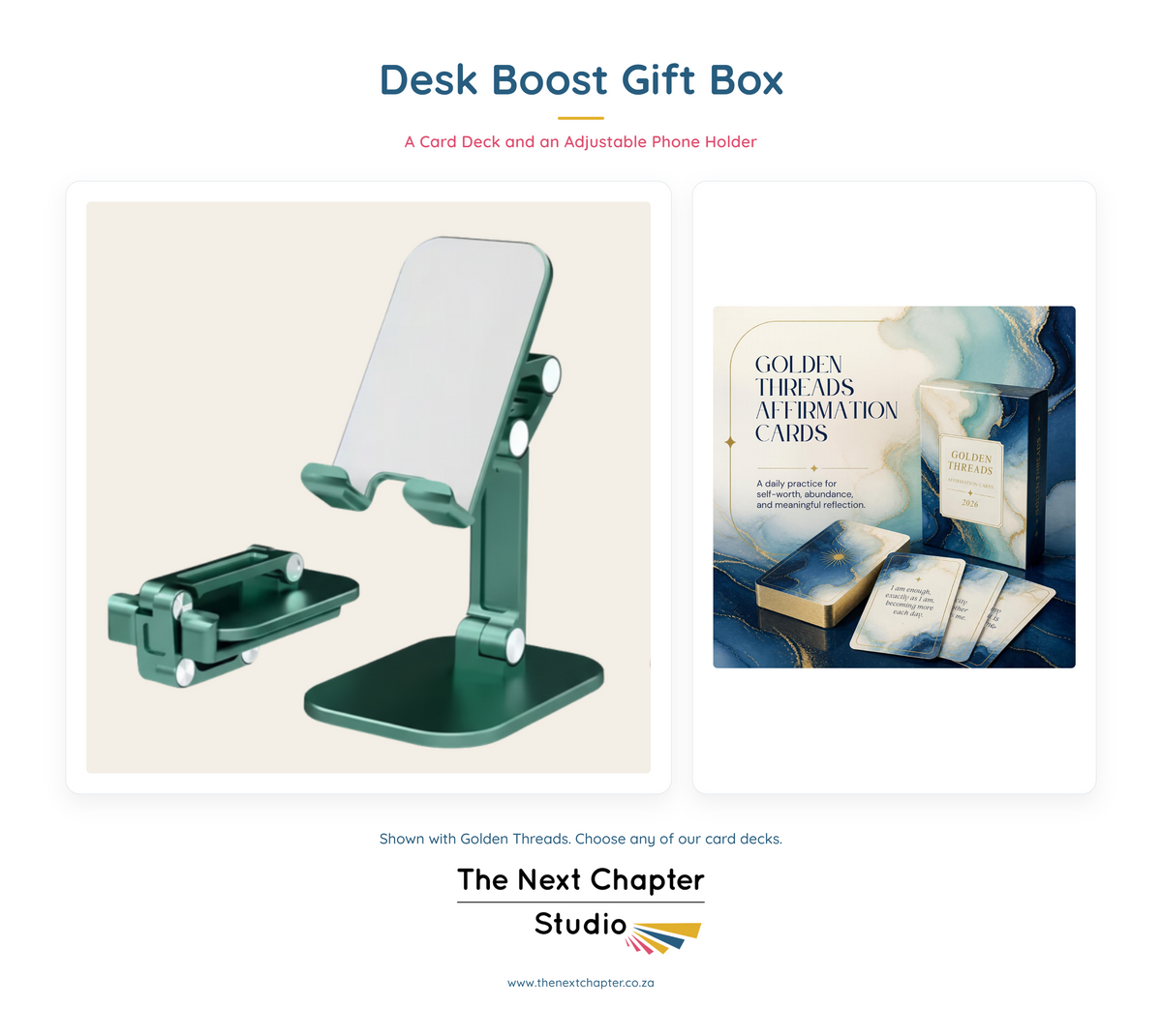 Desk Boost Gift Bundle – Affirmation Cards & Phone Holder