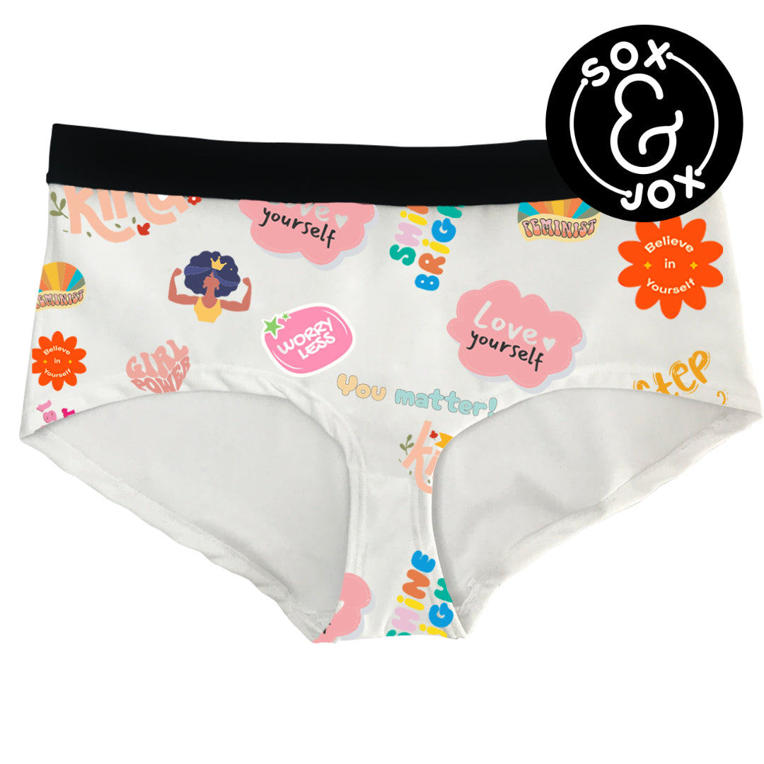 Femme Knickers from the Sox and jox range with feminist affirmations