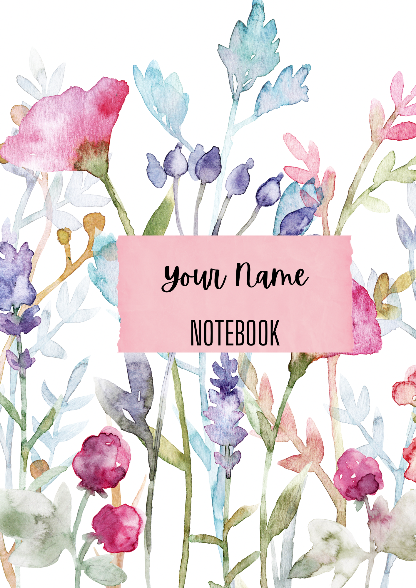 Floral, bound notebook, A4, place for name
