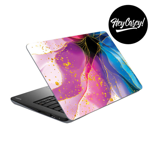 vinyl laptop skin with blue and purple design