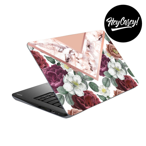 vinyl laptop skin with geometric marble and floral design