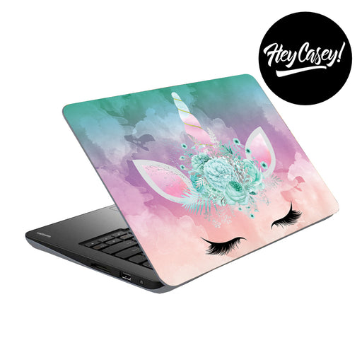 vinyl laptop skin with unicorn and floral design