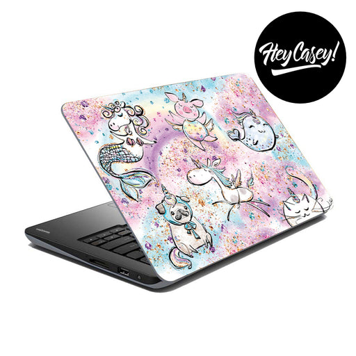 vinyl laptop skin with a unicorn narwhal and mermaid themed design