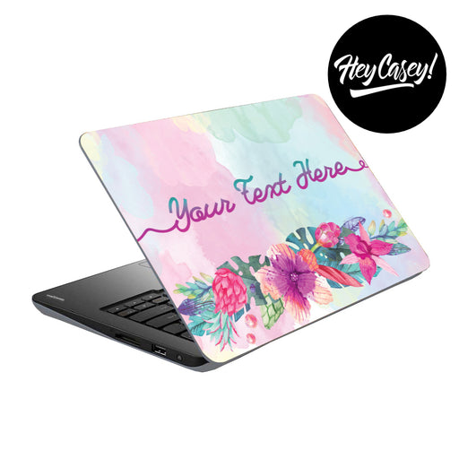 vinyl laptop skin with a watercolour tropical floral design