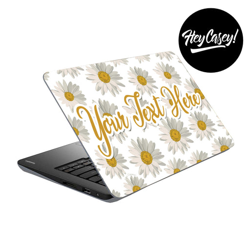vinyl laptop skin with a daisy design and the option to add your own text