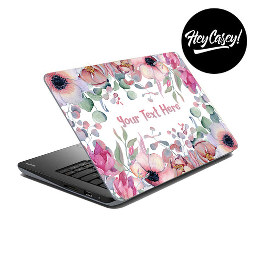 vinyl laptop skin with a poppy watercolor design and place to add your own text