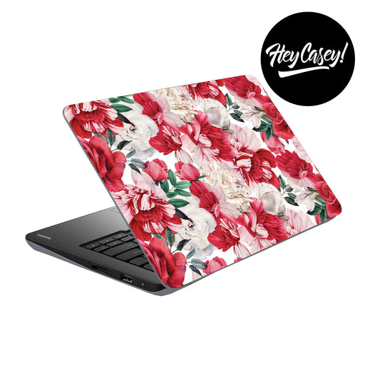 vinyl laptop skin with pink red and white floral design