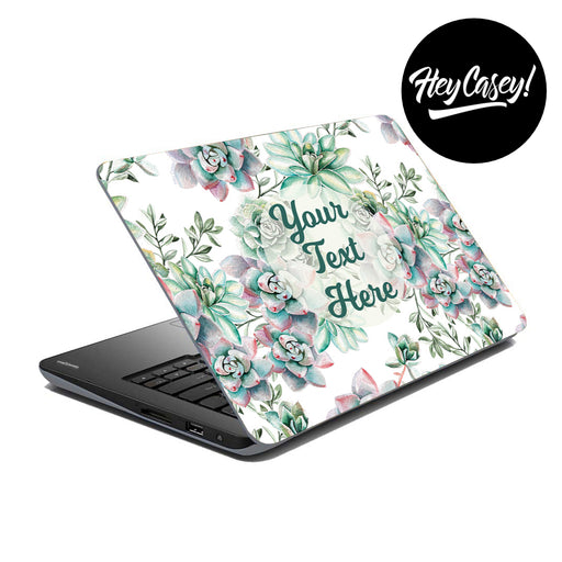 vinyl laptop skin with a painted succulents design and space to add your own text