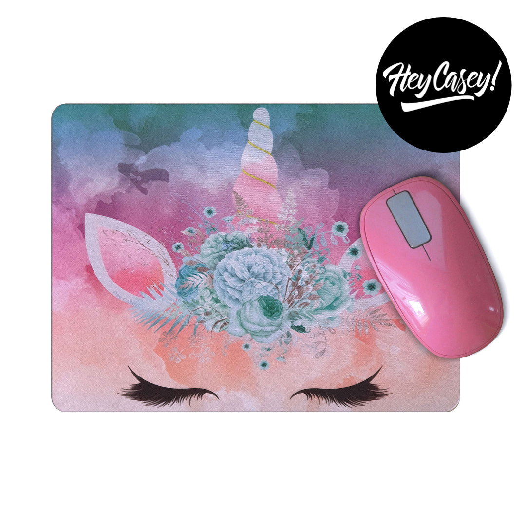 Watercolour and floral unicorn print mousepad