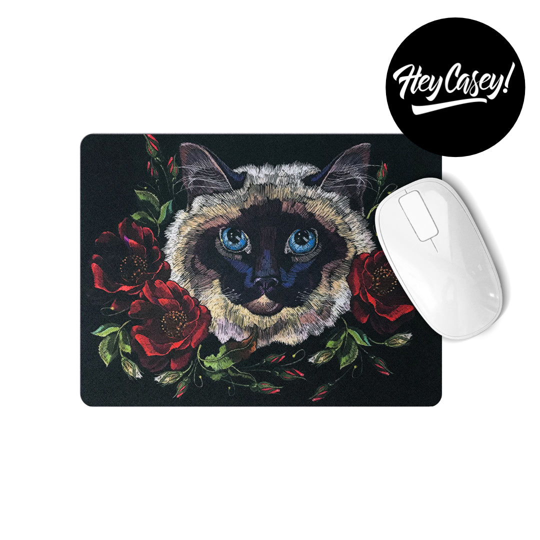 Black mousepad with a siamese cat print