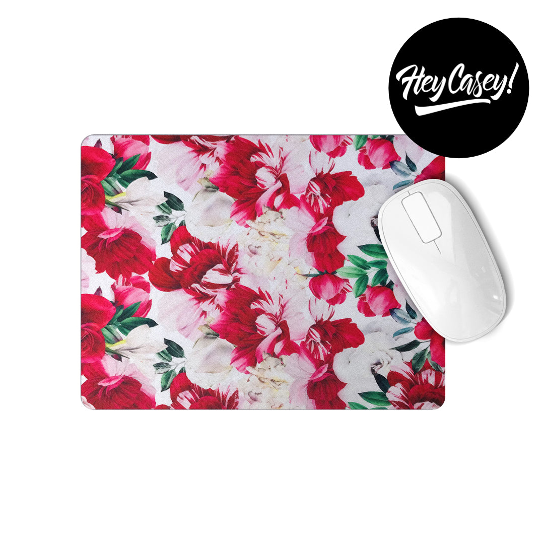 red and white floral mouse pad