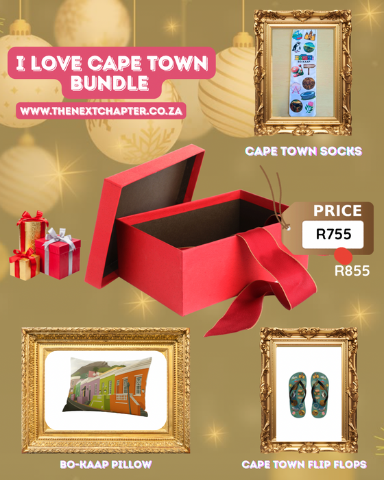 I Love Cape Town Gift Bundle – Bo-Kaap Pillow, Cape Town Socks & Flip Flops (Local SA Gift Set)