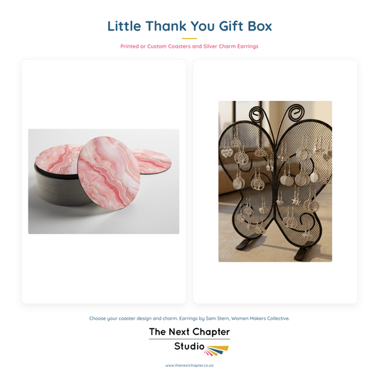 Little Thank You Gift Bundle – Printed or Custom Coasters & Silver Charm Earrings