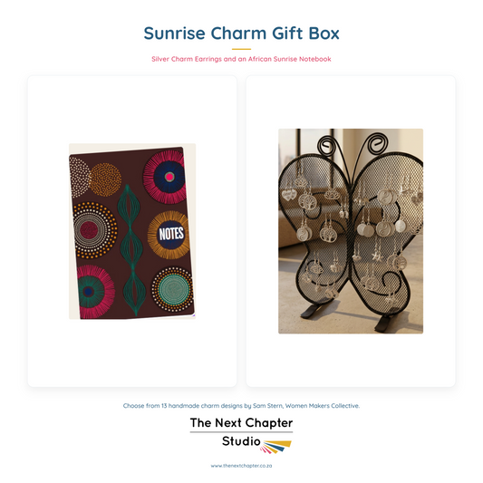 Sunrise Charm Gift Bundle – Silver Charm Earrings & African Sunrise Notebook