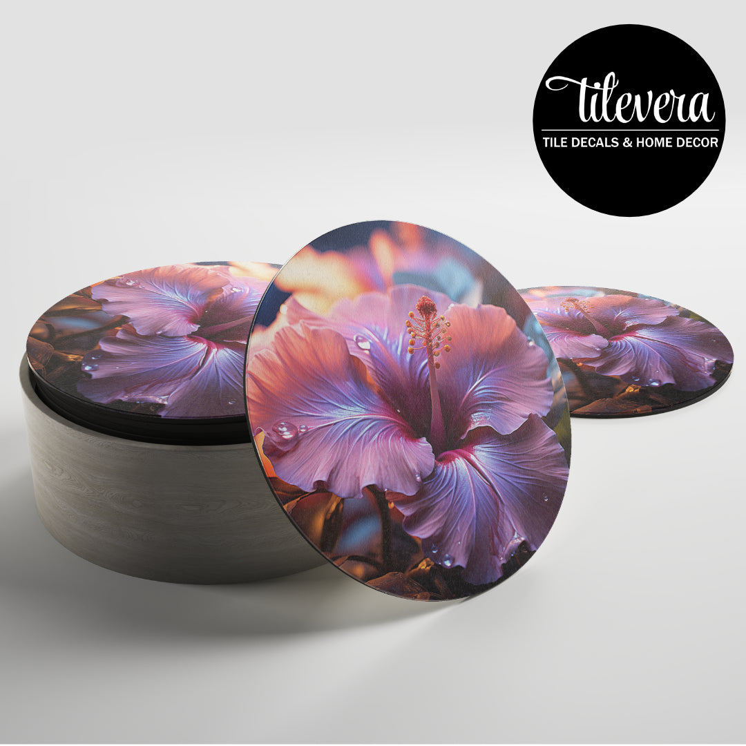 Set of coasters with a hibiscus blossom 