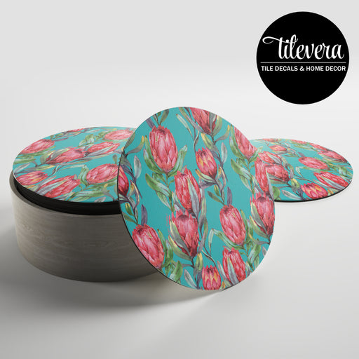 Set of coasters with a protea design