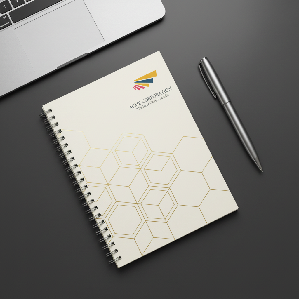 Corporate social media image with custom branded notebook