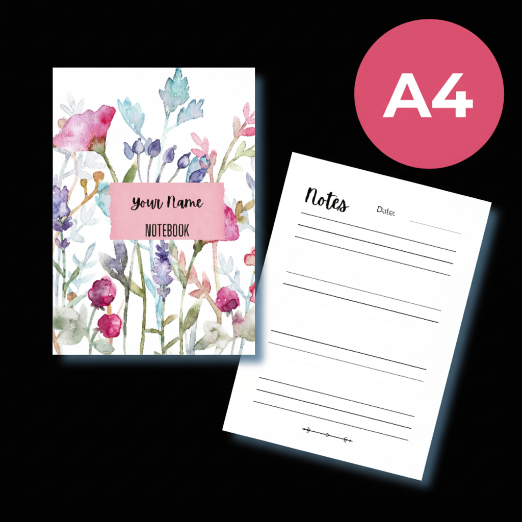 Floral bound notebook on black background