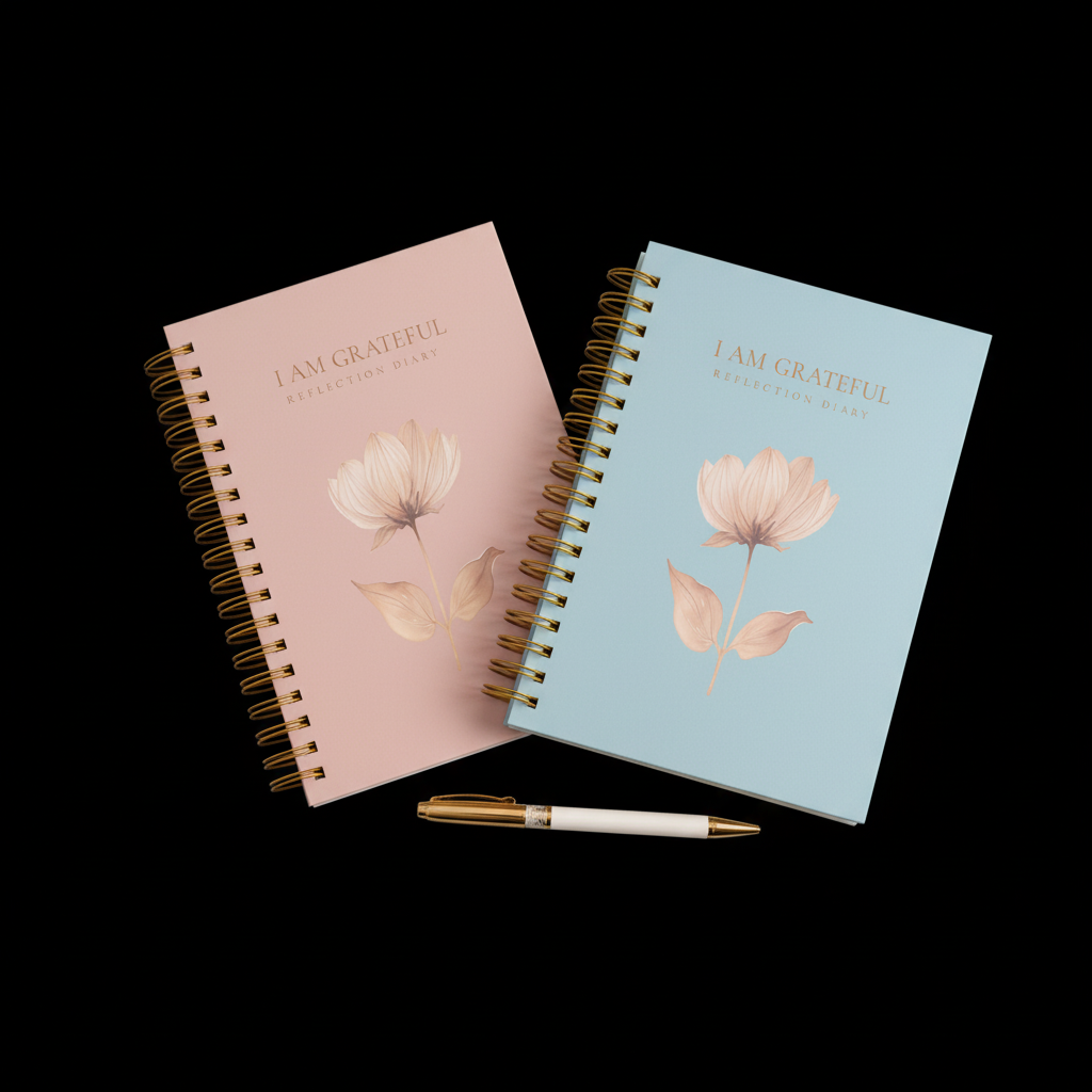 I am Grateful Reflection Diary - Blue and Pink on Black Background