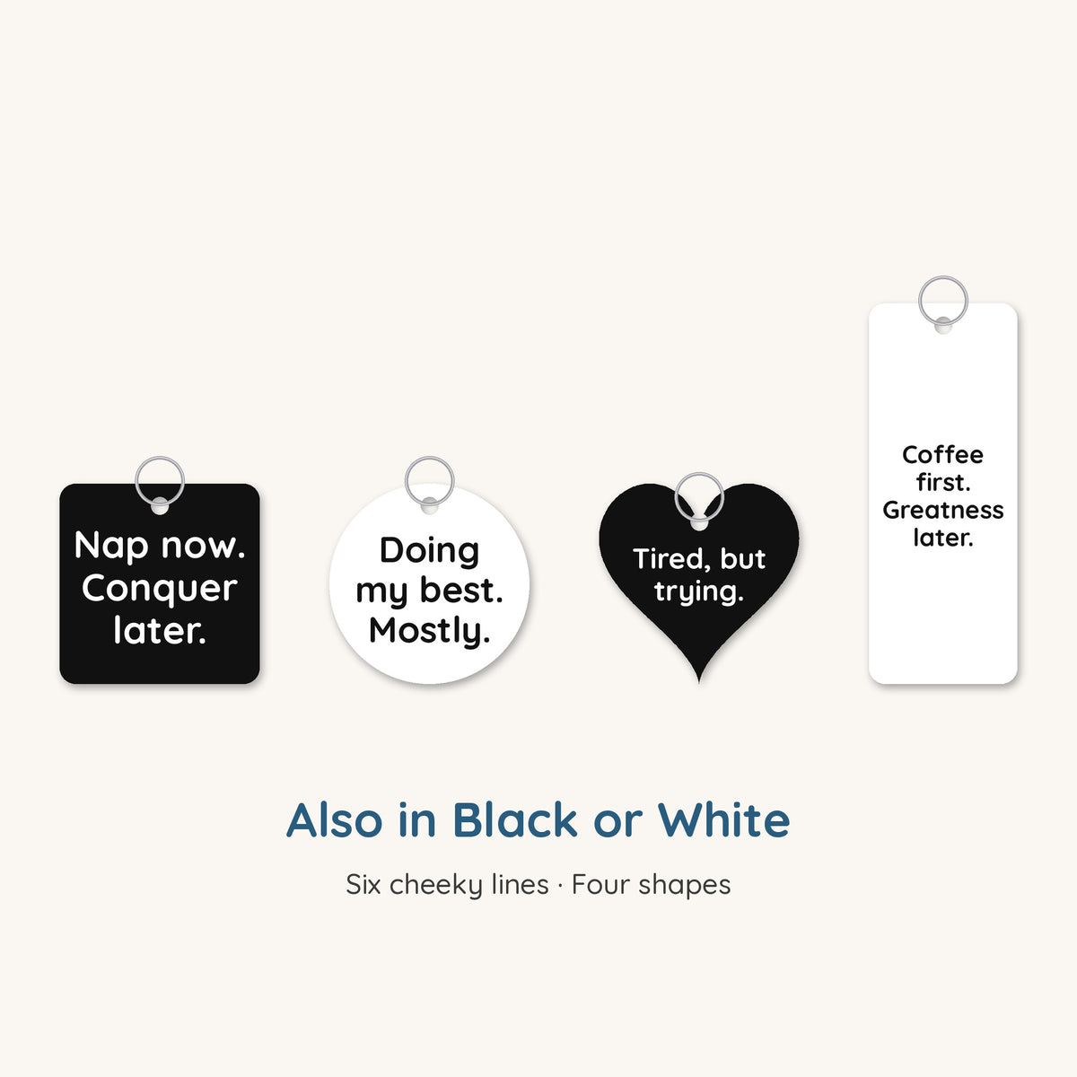Cheeky Keyrings in black and white